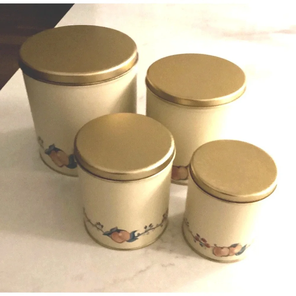 Ballonoff Metal Tin Canister Set Four Sizes Fruit Delight Design 1970's Era
